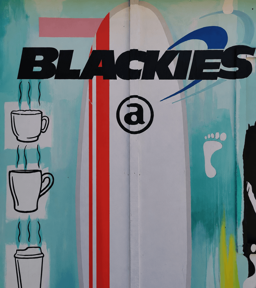 Blackies surfboard mural
